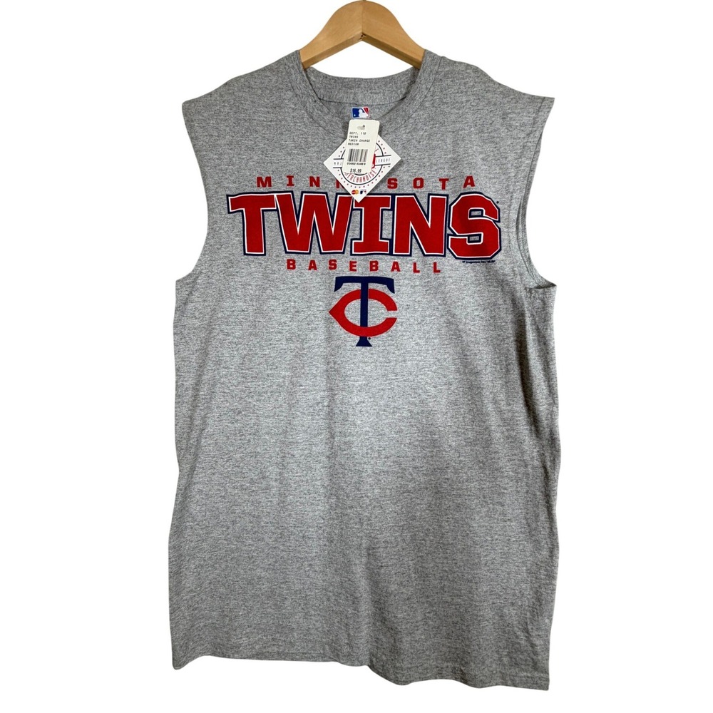 New MLB Minnesota Twins Sleeveless Shirt Medium Gray Baseball Tank Top Gym Wear